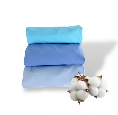 Set 3 cearsafuri din bumbac ranforce pentru pat copii, Deseda, cu elastic roata, dimensiune 140 x 70 cm, mix albastru