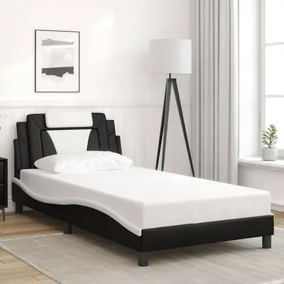 vidaXL Cadru de pat Viana fără saltea negru și alb 100x200cm piele artificială