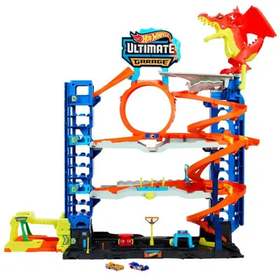 Set Garaj cu 2 masinute Hot Wheels City Ultimate Garage Dragon