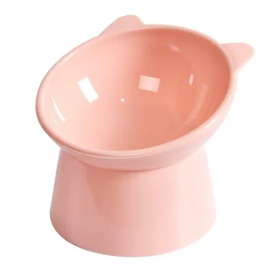 Bol din plastic, cu picior inalt, pentru pisici, roz, 13 x 11 xm