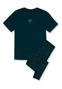 Pijama dama Febe - verde bumbac - imprimeu modern - maneca scurta - pantaloni lungi - Uni/Diverse