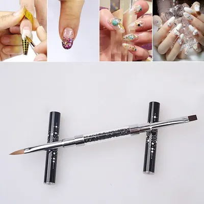 Pensula Unghii - cu Doua Capete pentru Acryl si Gel Negru