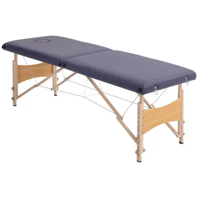 HOMCOM Masă de masaj pliabilă cu cadru din lemn, înălțime reglabilă și husă de transport 186x60x58-81 cm Mov | Aosom Romania
