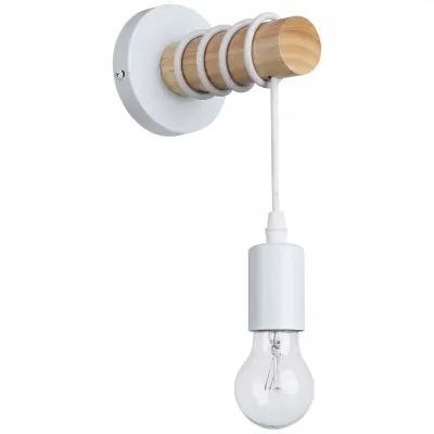 Aplica suspendata LED E27, 50W, IP20, design minimalist, otel si lemn, alb