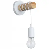 Aplica suspendata LED E27, 50W, IP20, design minimalist, otel si lemn, alb