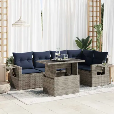 Gossi set mobilier gradina cu perne 6 piese gri poliratan/lemn acacia