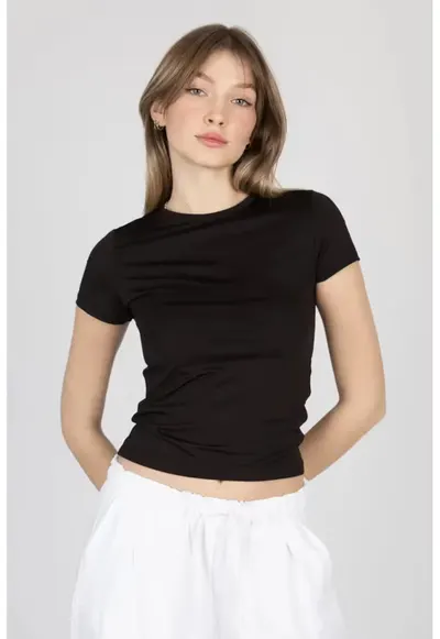 Tricou dama - jerseu - decolteu rotund - negru