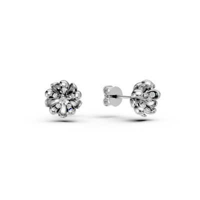 Cercei flori de tei din aur alb cu diamante de 0.16ct