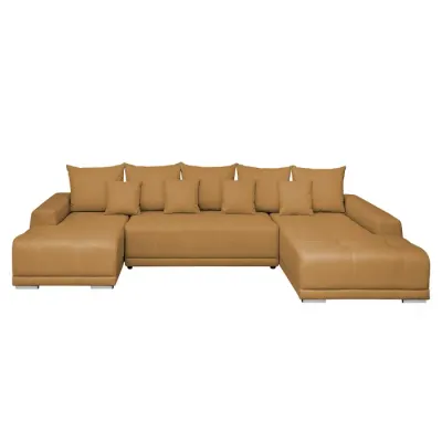 Coltar extensibil MARIBO U, cu arcuri si lada depozitare, colt dreapta, galben, 350x203x90 cm