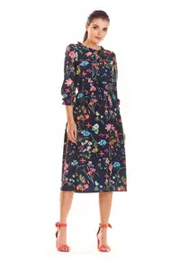 Rochie dama Poliester - M201 - Flowers Navy -