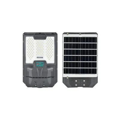 Lampa solara stradala, 300W, 169 LED-uri cu lumina alb rece, 3900lm, autonomie 12 ore, senzor amurg, telecomanda, panou 14W