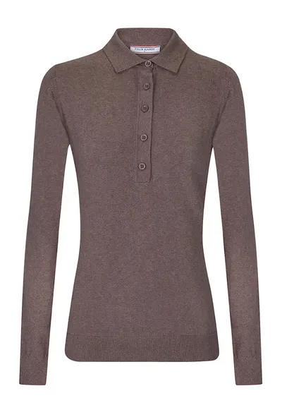 Pulover slim fit cu guler polo - Maro inchis