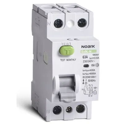 Intrerupator diferential Ex9L-N RCCB 2P, 63A, 6kA, tipA, 30mA Noark 108351