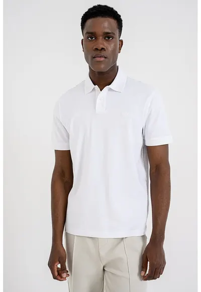 Tricou polo regular-fit cu logo brodat - Alb