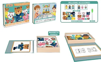 Puzzle magnetic cu marker Raya Toys - Animale
