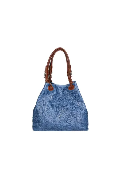 Geanta hobo cu model floral in relief - Albastru