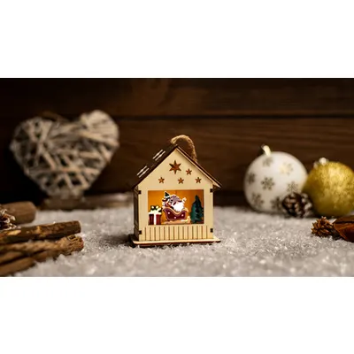 Decoratiune LED de Craciun, casa,spiridus,cu baterii(X24026) Timer 6+18h, 1LED, 3000K, 1xCR2032