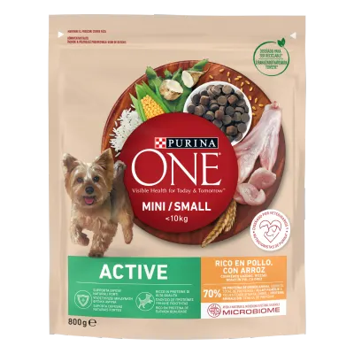 PURINA ONE MINI Active, Pui si Orez, hrana uscata pentru caini, 800 g