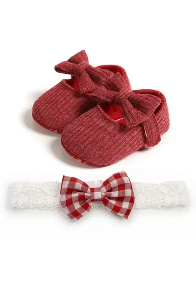 Set Pantofi Si Bentita Casual - Textil - Fete - Velcro - Visiniu