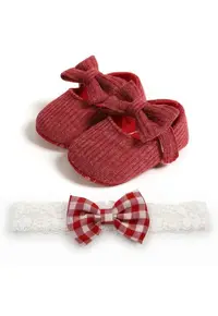 Set Pantofi Si Bentita Casual - Textil - Fete - Velcro - Visiniu
