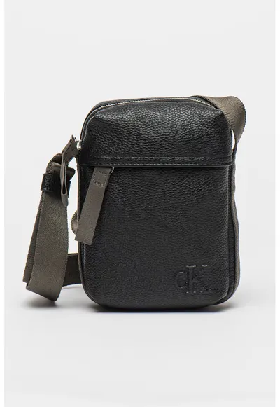 Geanta crossbody din piele ecologica cu bareta textila - Negru