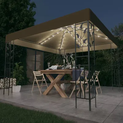 vidaXL Pavilion cu șiruri de lumini LED, gri taupe, 3x3m