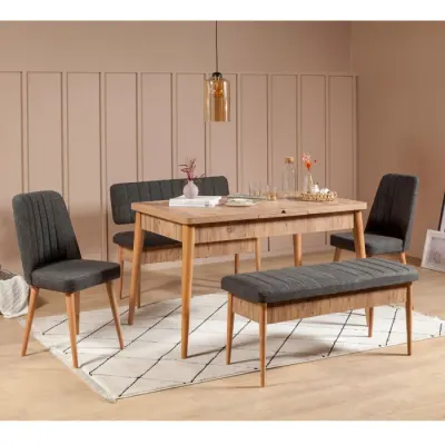 Set masa extensibila si scaune VINA, 5 piese, pin atlantic + antracit, 165x80x75 cm