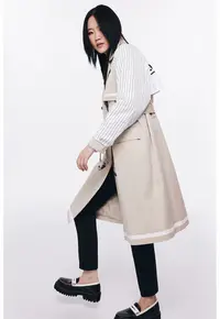 Trenci cu doua randuri de nasturi si model 2-in-1 - Alb/Negru/Maro taupe deschis