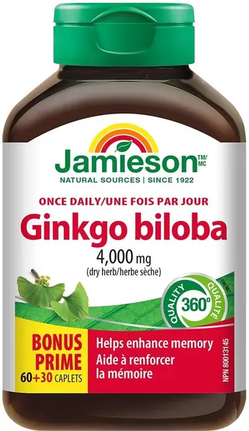 Ginkgo Biloba, 4000 mg, 90 tablete, Jamieson