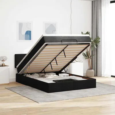 Gossi pat otoman cu saltea si led-uri negru 140x190 cm tesatura