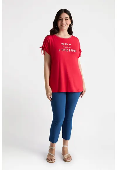 Tricou lejer cu imprimeu text - Coral