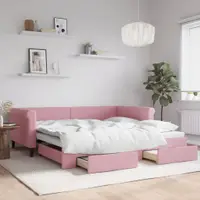 Gossi pat de zi cu extensie si sertare, roz, 100x200 cm, catifea