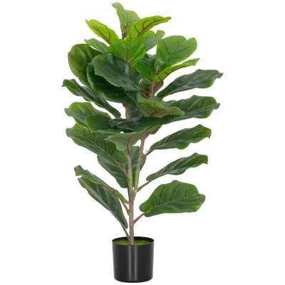 HOMCOM Plantă Artificială Ficus Lyrata Înaltă de 80 cm, Plantă Artificială Realistică pentru Interioare cu Vas, Decorațiune pentru Casă și Birou, Verde | Aosom Romania