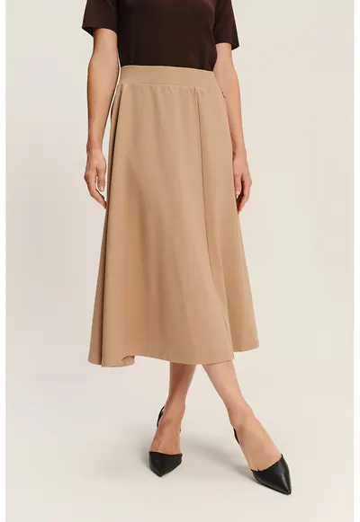 Fusta midi din amestec de modal - Maro camel