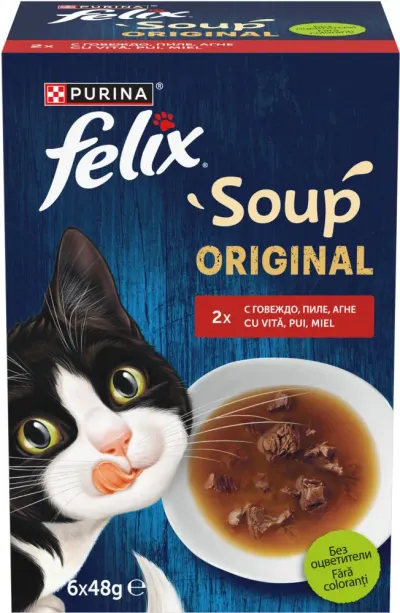 Hrana umeda pentru pisici Felix Soup Original cu vita ( 6 buc x 48 gr )