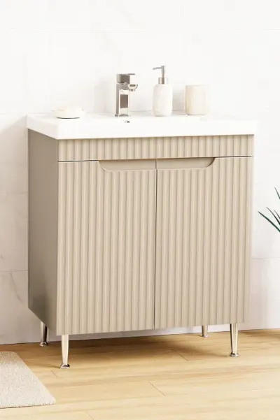 Set Baza front MDF si Lavoar seria 733, montat, 70 cm, crem