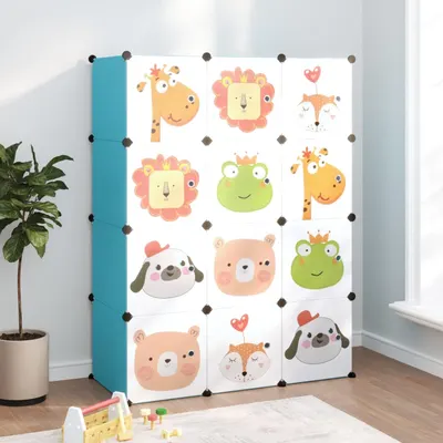 vidaXL Dulap de depozitare cub pentru copii, 12 cuburi, albastru, PP