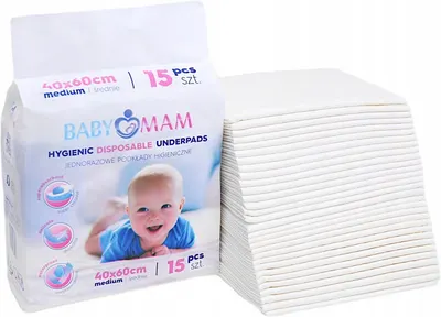 Set 15 aleze impermeabile pentru copii, BabyMam, utilizare multipla, de unica folosinta, masura mediu, dimensiune 40 x 60 cm