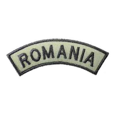Patch semirotund ROMANIA brodat kaki – Velcro – 2,5 × 9 cm - Default Title