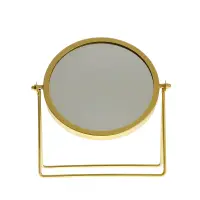 Oglinda rotunda cosmetica pe suport metalic auriu