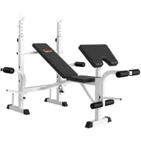 HOMCOM Bancă cu Suport pentru Haltere, Presă pentru Piept, Presă pentru Picioare, Suport pentru Brațe pentru Flexii Biceps, Oțel, negru+alb | Aosom Romania