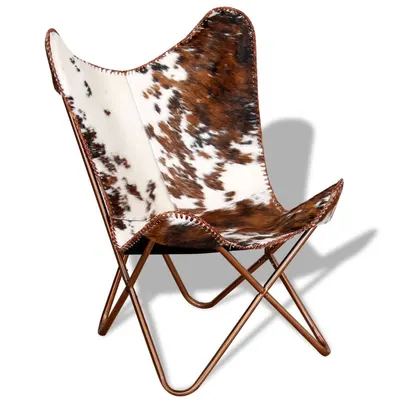 Gossi scaun tip fluture, maro si alb, piele de vaca naturala