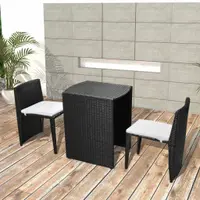 Gossi set mobilier bistro cu perne, 3 piese, negru, poliratan