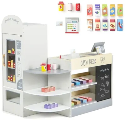 Set de joaca din lemn Costway - Magazin cu accesorii, alb