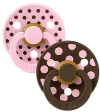 Suzete Bibs - Colour Studio Polka, 6-18 luni, 2 bucăți, Baby Pink/Mocha