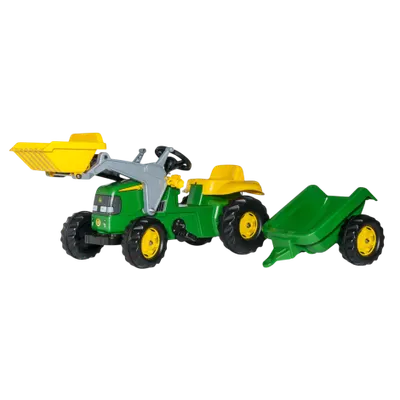 Tractor cu pedale, cupa si remorca Rolly Toys Kid John Deere, verde