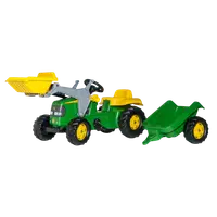 Tractor cu pedale, cupa si remorca Rolly Toys Kid John Deere, verde