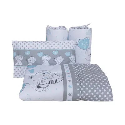 Lenjerie din bumbac cu 8 piese pentru saltea 120x60 cm Beberoyal Love Elephants Blue