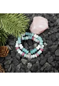 Set bratari Dalia femei din pietre semipretioase Morganit - culoare roz - cu charm inima