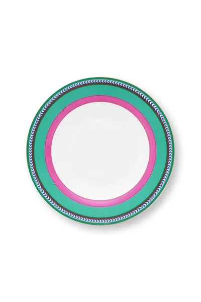 Farfurie adâncă din porțelan, Pip Studio, 23.5cm, Stripes Pink-Green, colecția Pip Chique